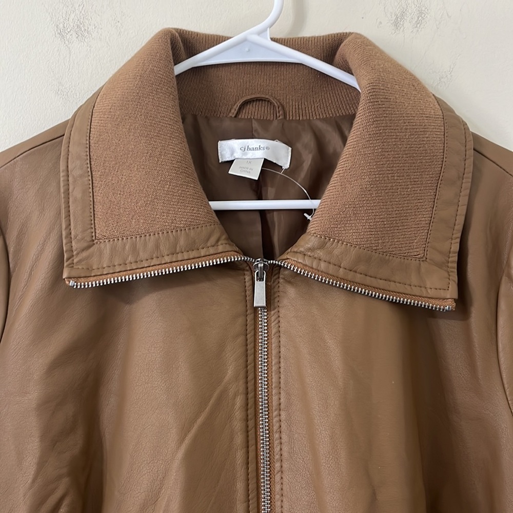 NWOT C.J. Banks Brown Faux Leather Bomber Full Zip Jacket Size 1X - Picture 6 of 9